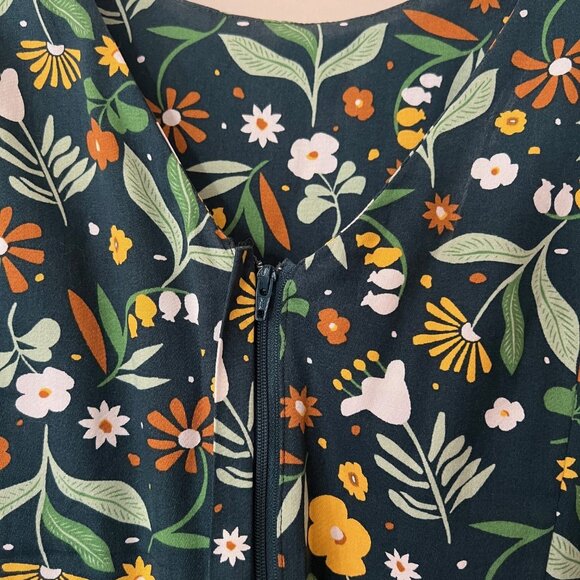 MODCLOTH x COLLECTIF Bustling Blooms Green Demira Floral Swing Dress US10 UK14 - Picture 6 of 8